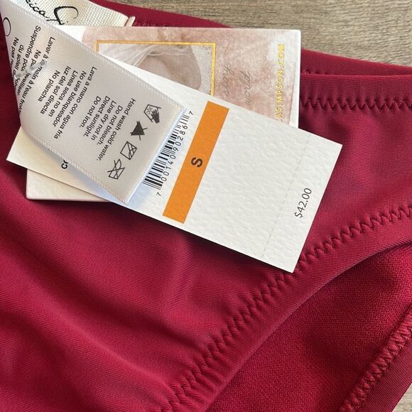 Jessica Simpson Basic Solid Shirred Hipster Swim Bottoms-SPICE - Picture 3 of 4